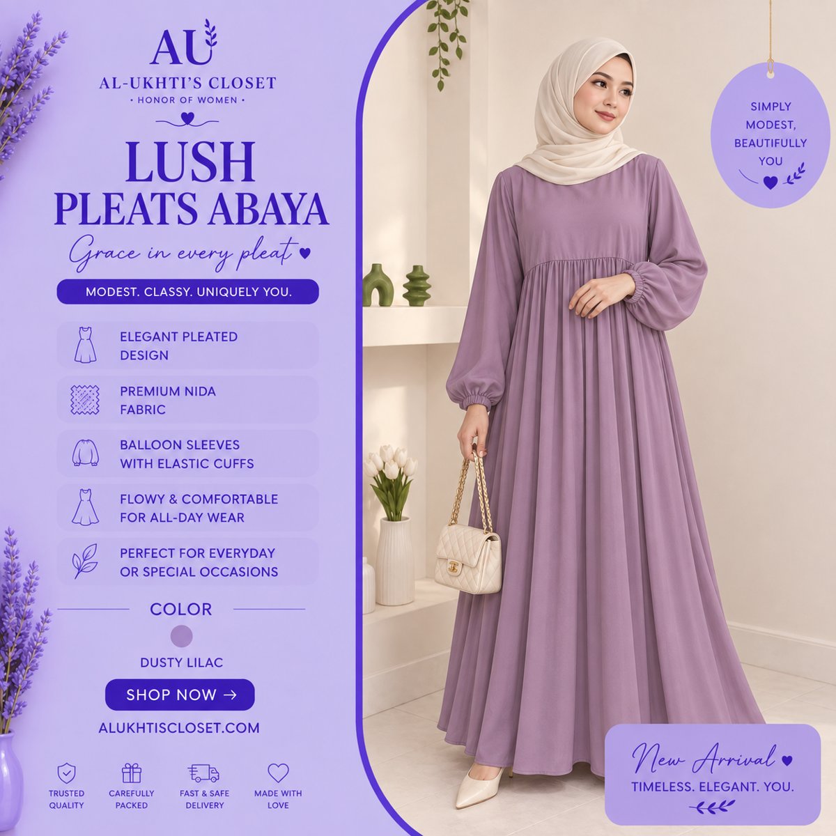 Lush Pleats Abaya with volume in the skirt